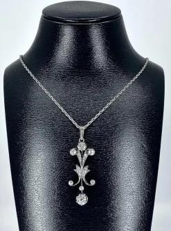 Pendentif Or blanc Argent Diamants Epoque Napoléon III.