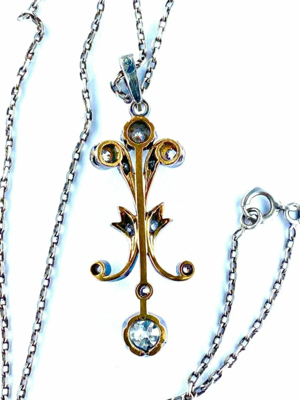 Pendentif Or blanc Argent Diamants Epoque Napoléon III.