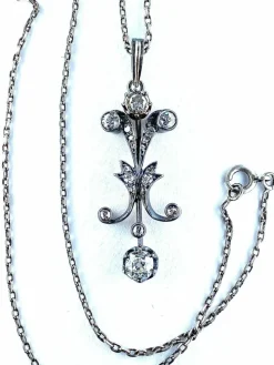Pendentif Or blanc Argent Diamants Epoque Napoléon III.