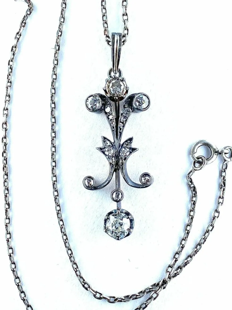 Pendentif Or blanc Argent Diamants Epoque Napoléon III.
