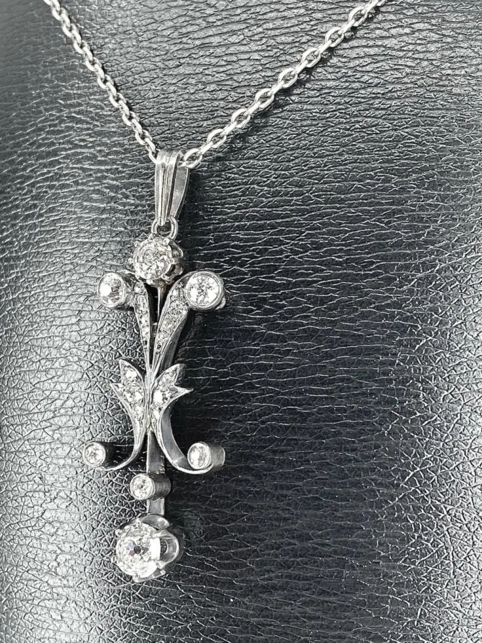 Pendentif Or blanc Argent Diamants Epoque Napoléon III.