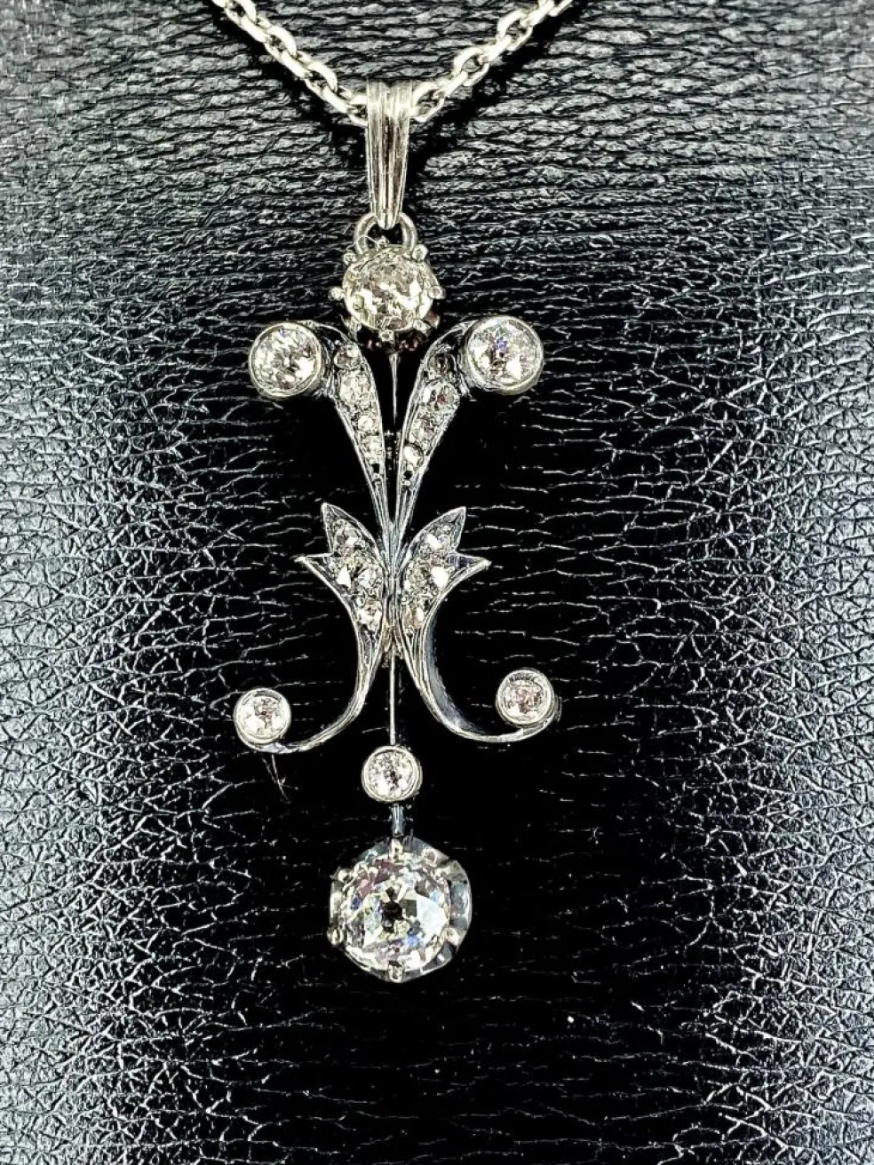 Pendentif Or blanc Argent Diamants Epoque Napoléon III.