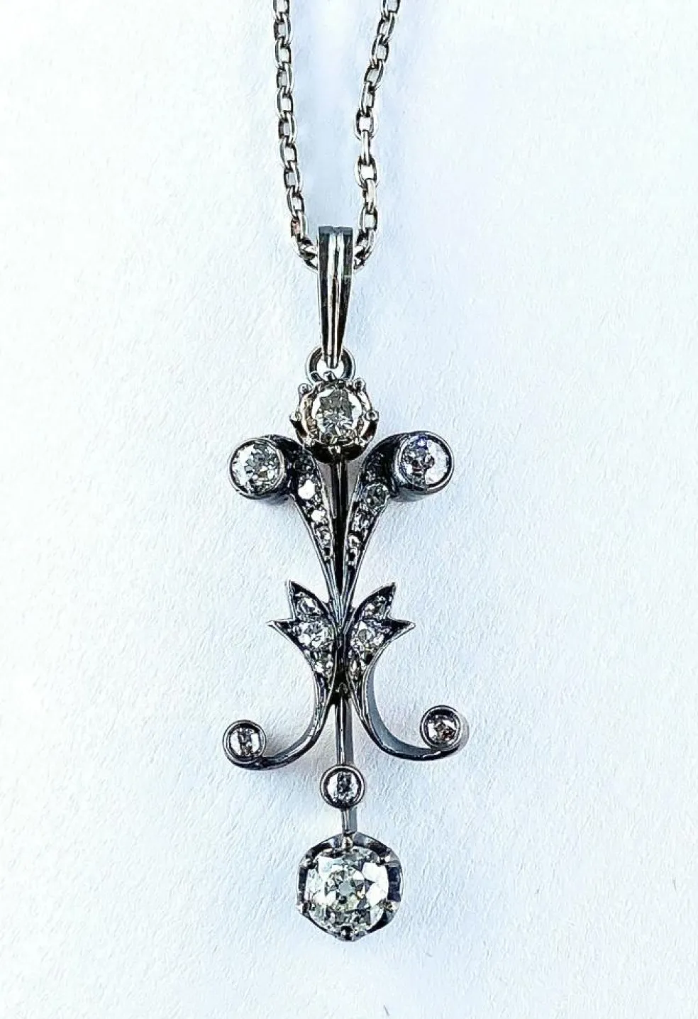 Pendentif Or blanc Argent Diamants Epoque Napoléon III.