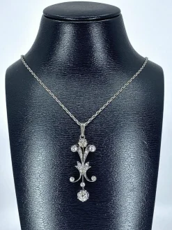 Pendentif Or blanc Argent Diamants Epoque Napoléon III.