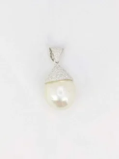 Pendentif or blanc diamants perle baroque
