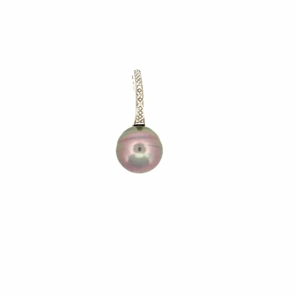 Pendentif or blanc diamants et perle de Tahiti