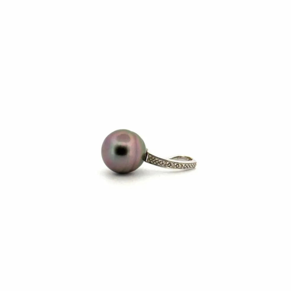 Pendentif or blanc diamants et perle de Tahiti