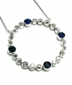 Pendentif or blanc diamants, saphirs