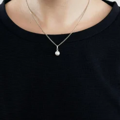 Pendentif or blanc diamant et perle