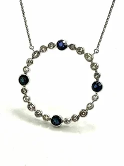 Pendentif or blanc diamants, saphirs