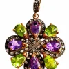 Pendentif or et argent avec améthystes, péridots et diamants