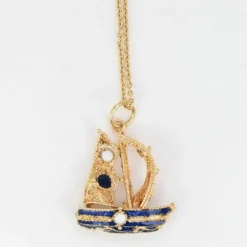Pendentif Or et Email Bleu et Blanc