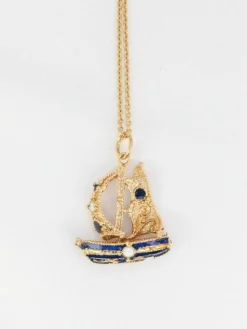 Pendentif Or et Email Bleu et Blanc