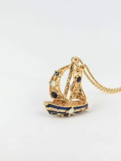 Pendentif Or et Email Bleu et Blanc