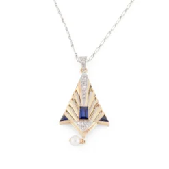 Pendentif or et platine décor géométrique