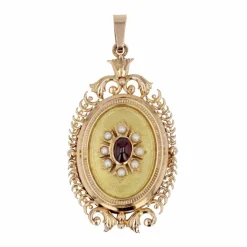 Pendentif or grenat perle médaillon
