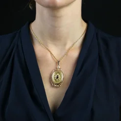Pendentif or grenat perle médaillon