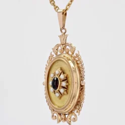 Pendentif or grenat perle médaillon