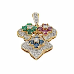 Pendentif Or jaune Diamant, Rubis, Saphir