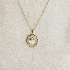 Pendentif or jaune et aigue-marine