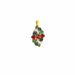 Pendentif or jaune émeraude, topaze, rubis et diamant