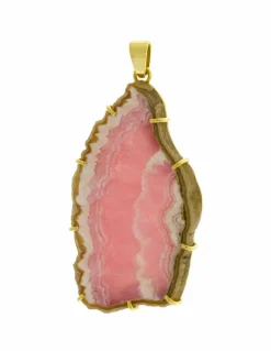 Pendentif or jaune tranche rhodochrosite