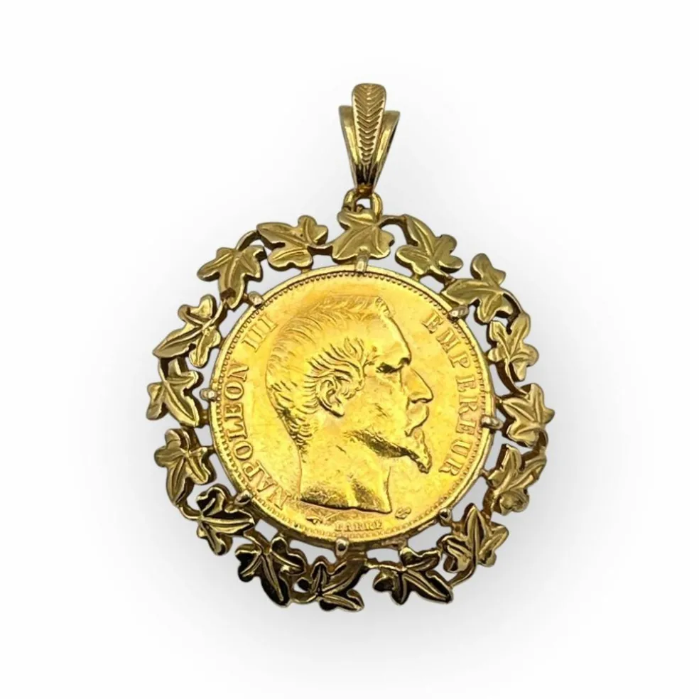 Pendentif or Pièce 20 Francs Napoléon tête nue 1860