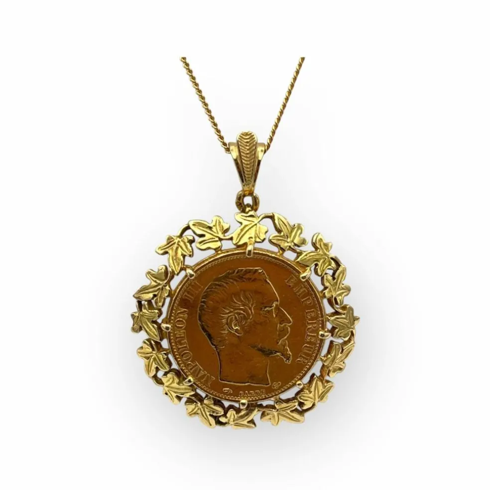 Pendentif or Pièce 20 Francs Napoléon tête nue 1860
