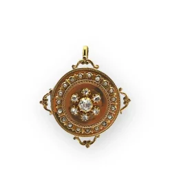 Pendentif or rose ancien perles et diamants
