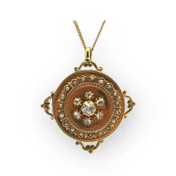 Pendentif or rose ancien perles et diamants