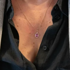 Pendentif Or Rose, Saphir Rose, Diamants