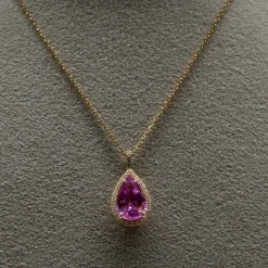 Pendentif Or Rose, Saphir Rose, Diamants