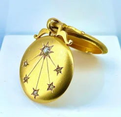 Pendentif ouvrant porte photo or jaune et 6 diamants