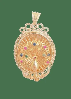 Pendentif Paon Pierres de couleur Or Jaune