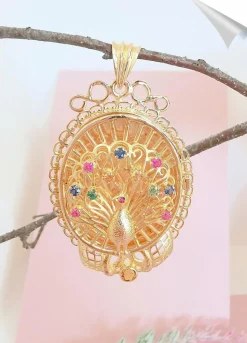 Pendentif Paon Pierres de couleur Or Jaune