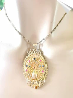 Pendentif Paon Pierres de couleur Or Jaune