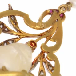 Pendentif perle, diamants, rubis