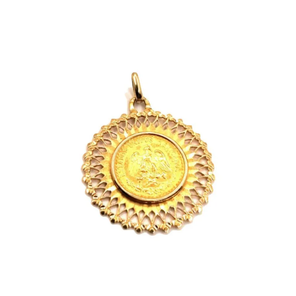 PENDENTIF PIÈCE DOS PESOS OR JAUNE