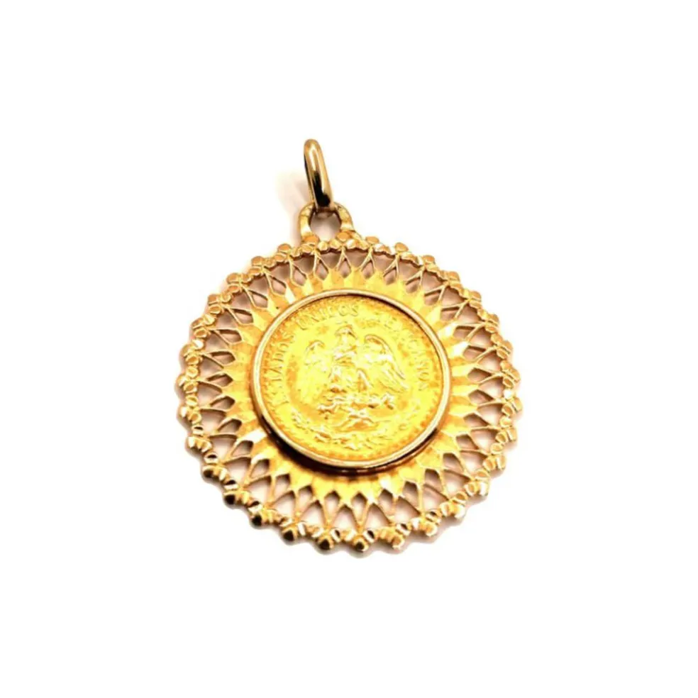 PENDENTIF PIÈCE DOS PESOS OR JAUNE