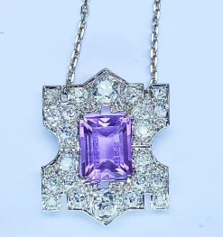 Pendentif Platine Améthyste Diamants