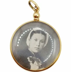 Pendentif porte photo antique or jaune 18k de forme ronde (circa 1900) art nouveau