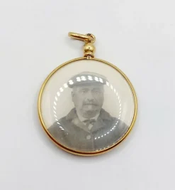 Pendentif porte photo antique or jaune 18k de forme ronde (circa 1900) art nouveau