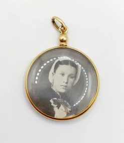 Pendentif porte photo antique or jaune 18k de forme ronde (circa 1900) art nouveau