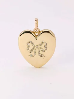 Pendentif porte photo coeur Art Nouveau or jaune diamants taille rose