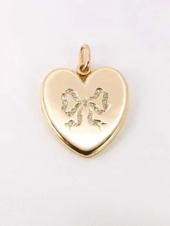 Pendentif porte photo coeur Art Nouveau or jaune diamants taille rose