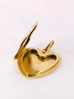 Pendentif porte photo coeur Art Nouveau or jaune diamants taille rose