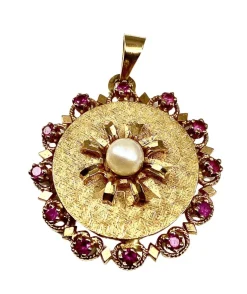 Pendentif porte photo perle et pierres rouges