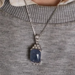 Pendentif Saphir Ceylan non chauffé Diamants