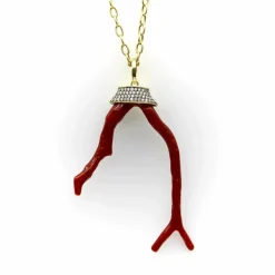 Pendentif Signature en or avec branche de corail et diamants