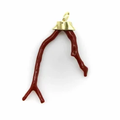 Pendentif Signature en or avec branche de corail et diamants